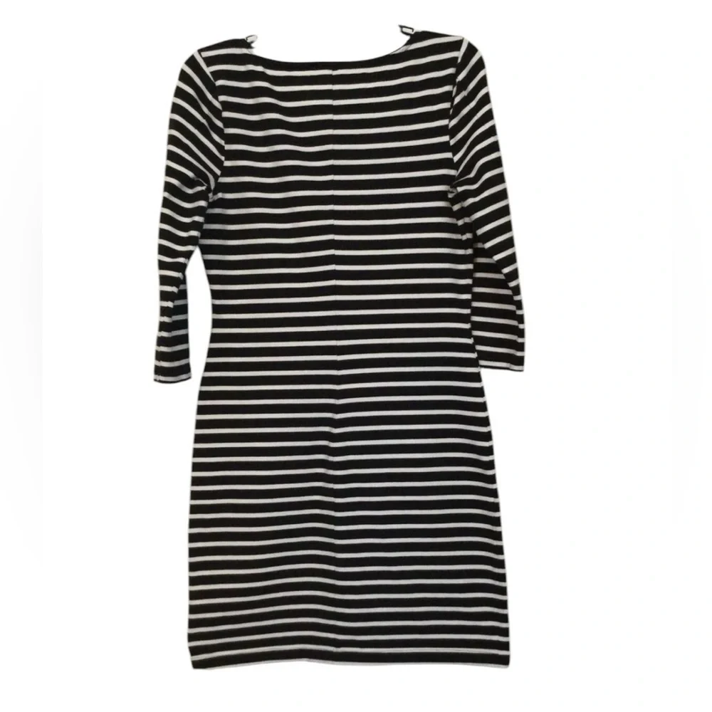 Old Navy XL Black White Striped Knit Dress 3/4 Sleeve Casual Stretch Midi